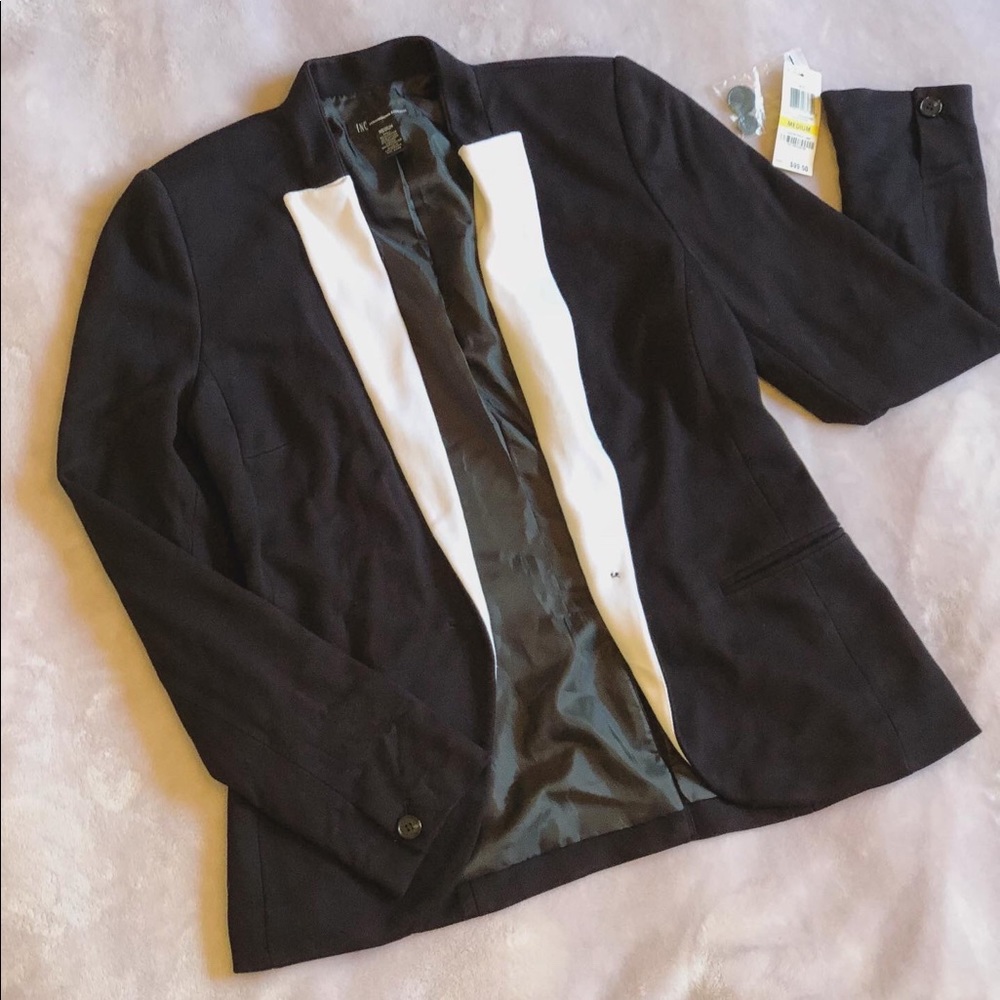INC Black blazer with white trim